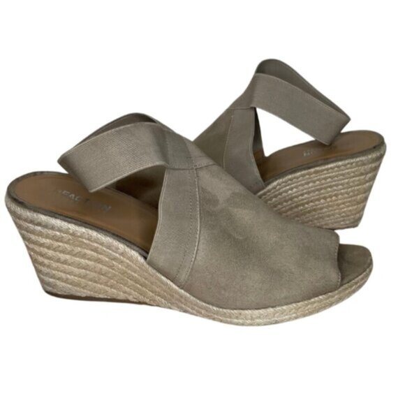 Kenneth Cole Reaction Clo Taupe Elastic Espadrille Wedge Sandal Coastal Prep 11 - Picture 4 of 7